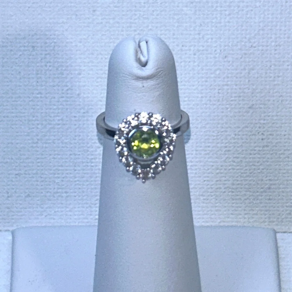 Sterling Silver Genuine Peridot & White Topaz Gemstone Accent Pinky Ring Boho